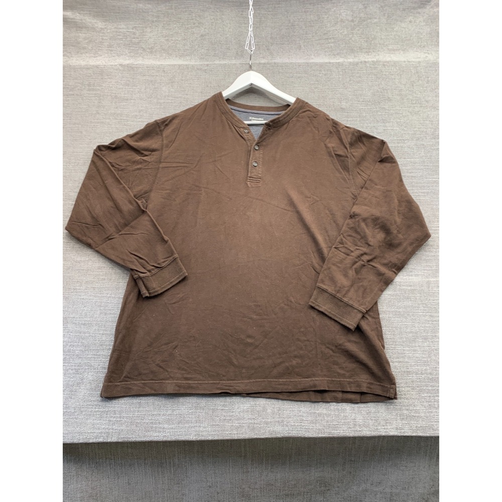 St John's Bay Sueded Jersey Henley Shirt Mens XL Brown Cotton Long Sleeve Casual